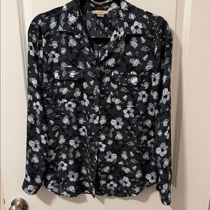 LOFT Black and Blue Floral Shirt